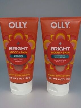 (2)OLLY Bright Mood + Skin Vitamin Infused Body Scrub,Citrus Currant Scent -6 Oz